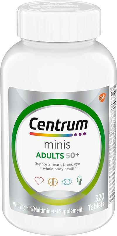 Centrum Minis Silver Multivitamin Tablet for Adults 50 Plus, Multimineral Supplement, Vitamin D3, B-Vitamins, Gluten Free, Non-GMO Ingredients, Supports Memory and Cognition in Older Adults - 320 Ct