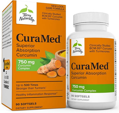 Terry Naturally CuraMed 750 mg Curcumin Complex - 90 Softgels - Superior Absorption BCM-95 - Non-GMO, Gluten Free, Halal - 90 Servings