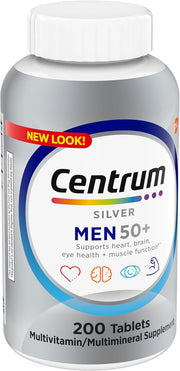 Centrum Silver Men's 50+ Multivitamin with Vitamin D3, B-Vitamins, Zinc for Memory and Cognition - 200 Tablets