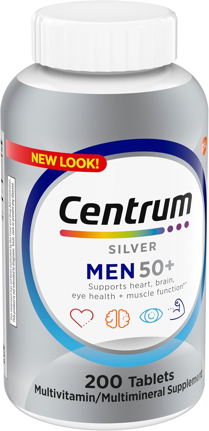 Centrum Silver Men's 50+ Multivitamin with Vitamin D3, B-Vitamins, Zinc for Memory and Cognition - 200 Tablets