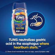 TUMS Chewable Antacid Tablets for Extra Strength Heartburn Relief, Great for a Summer BBQ - Assorted Fruit Flavors - 330 Count