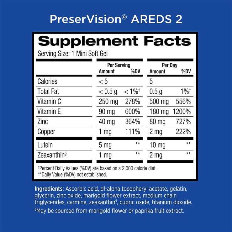 PreserVision AREDS 2 Eye Vitamin & Mineral Supplement, Contains Lutein, Vitamin C, Zeaxanthin, Zinc & Vitamin E, 90 Softgels