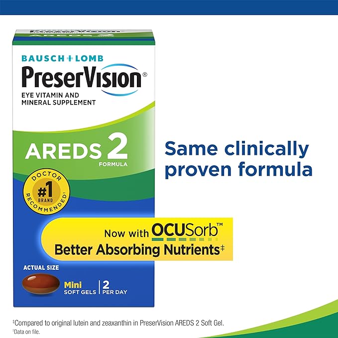 PreserVision AREDS 2 Eye Vitamin & Mineral Supplement, Contains Lutein, Vitamin C, Zeaxanthin, Zinc & Vitamin E, 60 Minigels