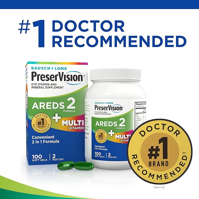 PreserVision AREDS 2 + Multivitamin 2-in-1 Eye Contains Vitamin C D E & Zinc Softgels, 100 Count