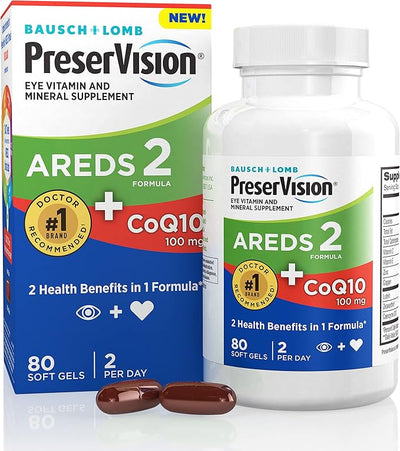 PreserVision AREDS 2 Eye Vitamins with CoQ10 for Heart Health, Lutein, Zeaxanthin, Vitamin C & E, Zinc, Copper, 80 Softgels