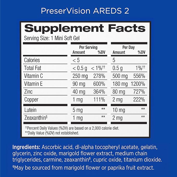 PreserVision AREDS 2 + Multivitamin 2-in-1 Eye Contains Vitamin C D E & Zinc Softgels, 100 Count